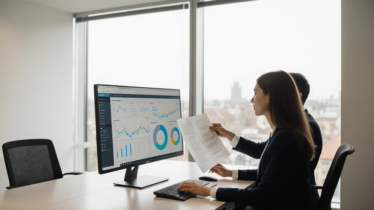 Small business owner checking finances on laptop